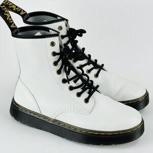 Dr. Martens Zavala Lace Up Combat White Leather Boots Women Size 8 - Men Size 7